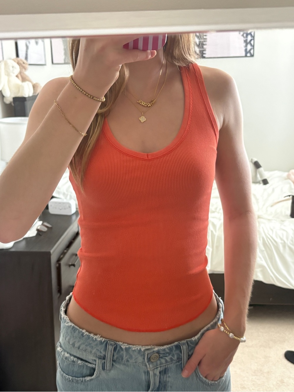 Aerie V-Neck Ribbed Tank Top in Orange Flare